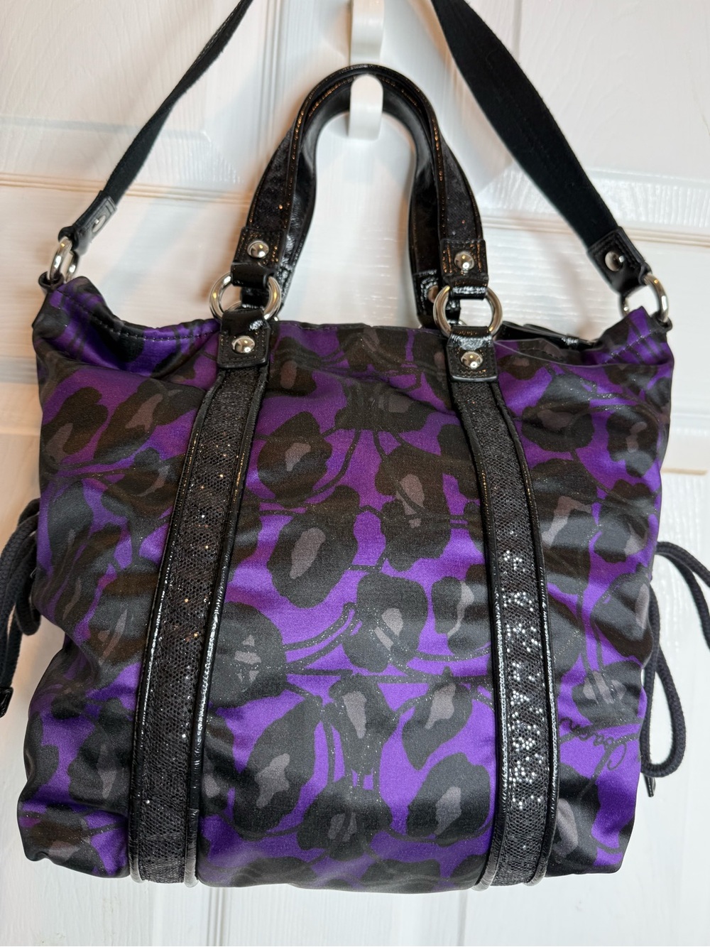 COACH POPPY OCELOT PURPLE DAISY GLAM GLITTER TOTE BAG - Picture 5 of 16